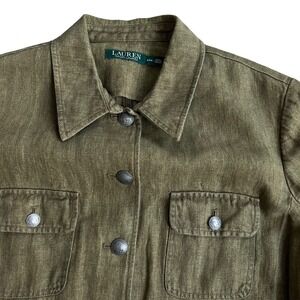 Linen Ralph Lauren Olive Green Herringbone Utility Jacket Buffalo Nickel 20W
